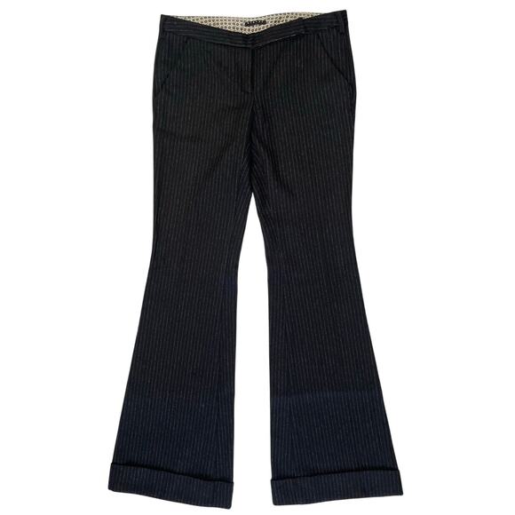 Y2K Sisley Black Pin Stripe Wool Bell Bottom Low Rise Pants Women Size 42 / 8 US - Picture 1 of 11